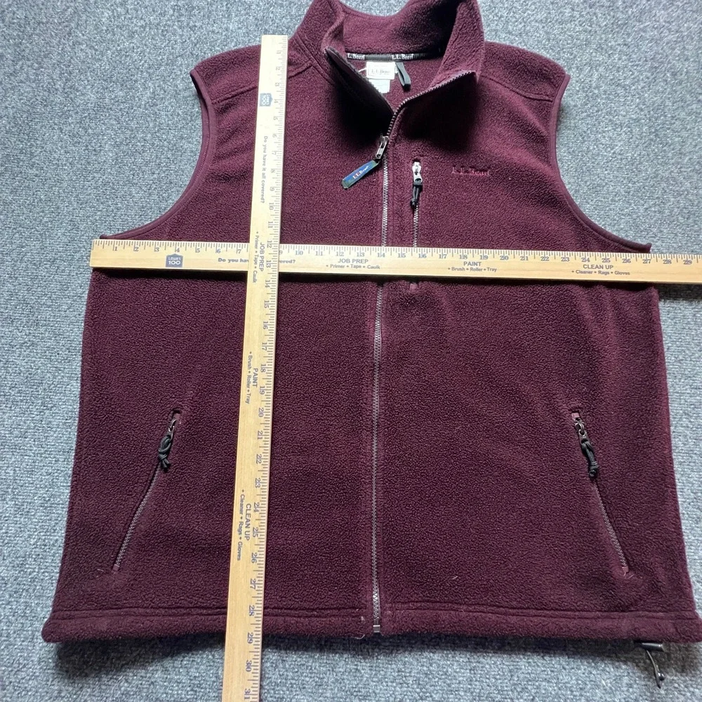 Vintage 90s LL Bean Mens Fleece Vest Burgundy Maroon Full Zip USA Large Y2K